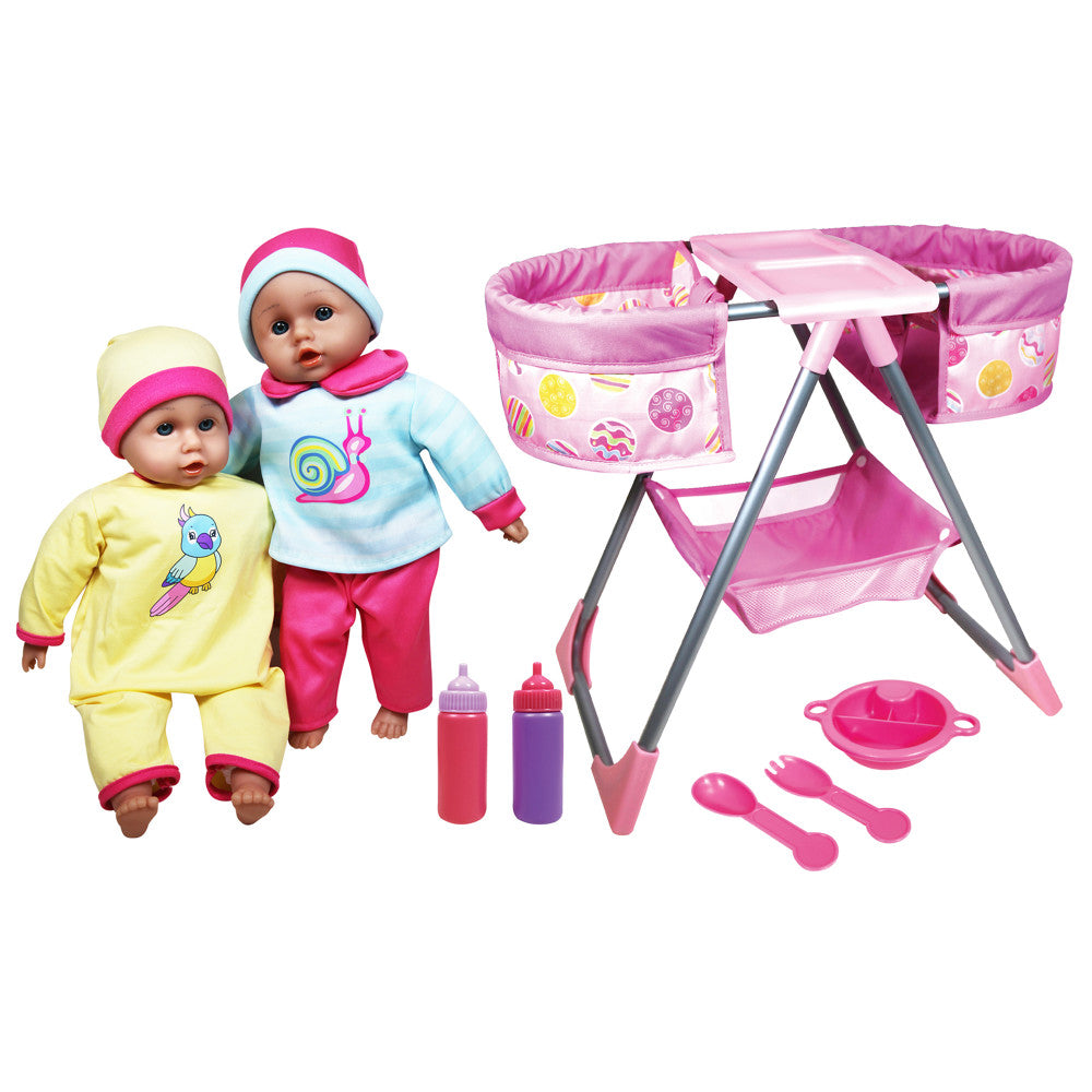 Lissi Twin Highchair & Baby Dolls Playset - Pink & Yellow, Ages 2+