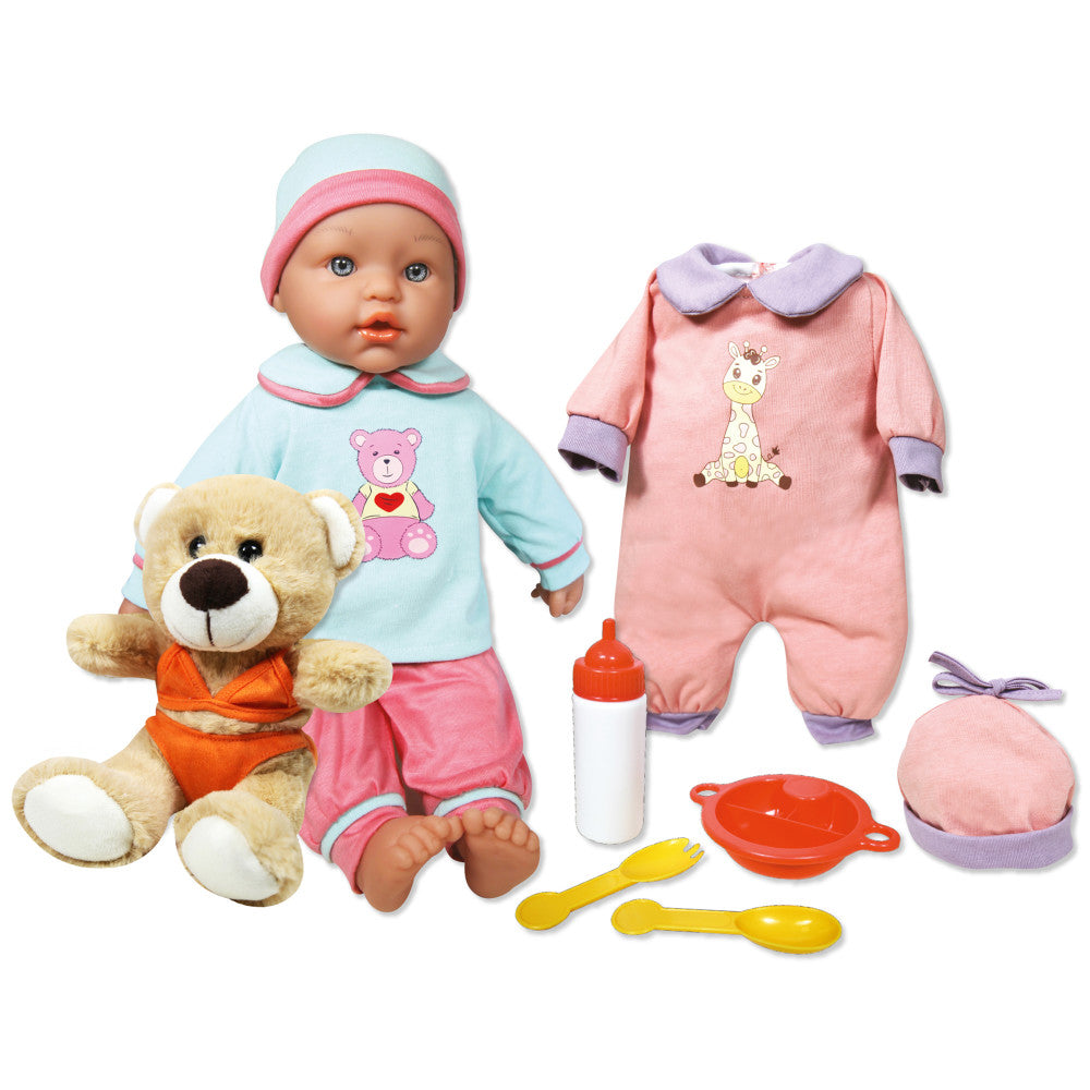 Lissi 15 inch Baby Doll Billie with Little Bear - Blue & Pink, Ideal for Kids Age 2+