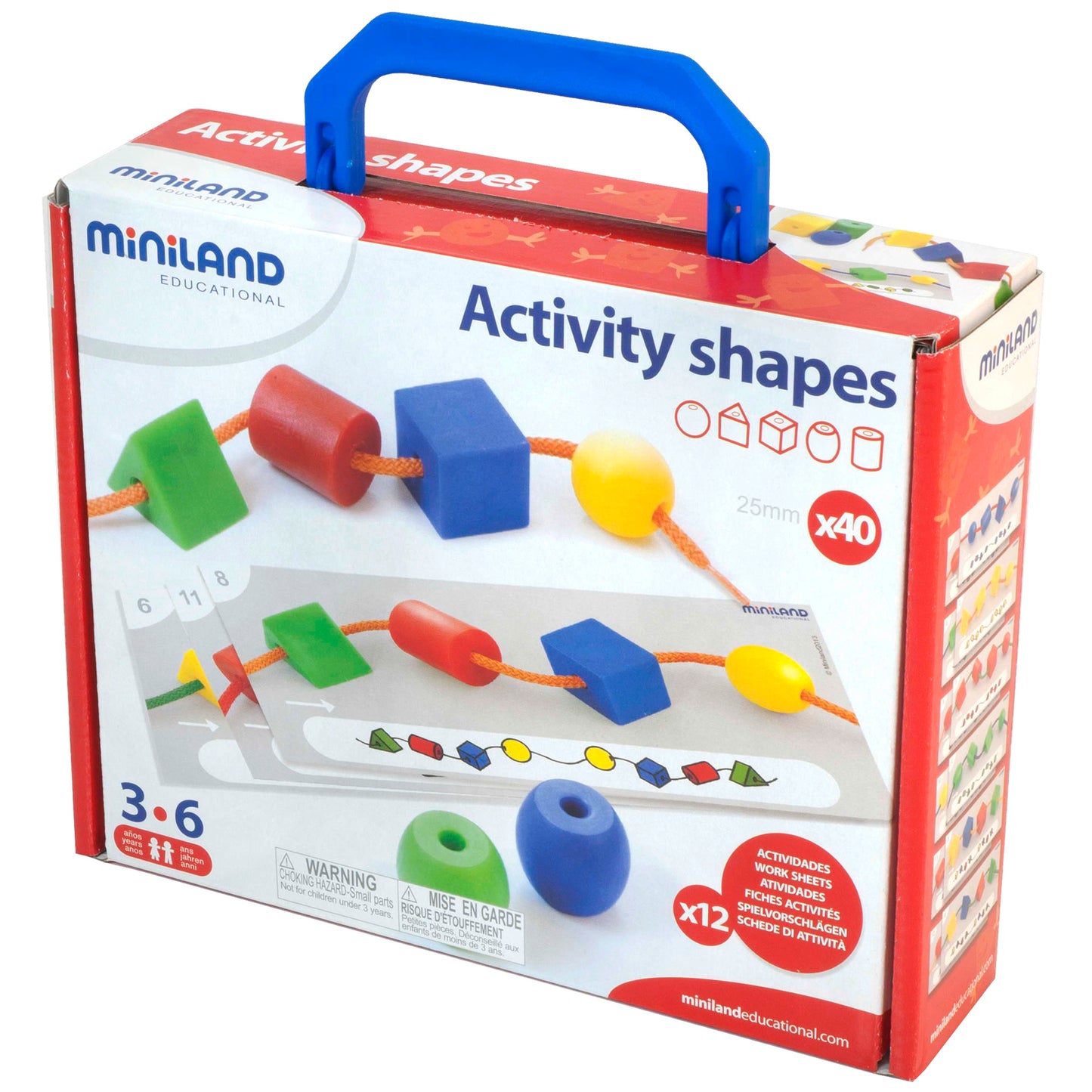 Miniland Educational Activity Shapes - Giant Beads and Laces Set - Learning Toy