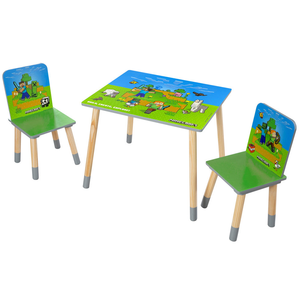 Minecraft: Seating Group Set - Table & 2 Chairs - Green & Blue, Kids Wooden Minecraft Set