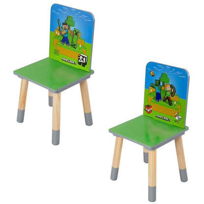 Minecraft: Seating Group Set - Table & 2 Chairs - Green & Blue, Kids Wooden Minecraft Set