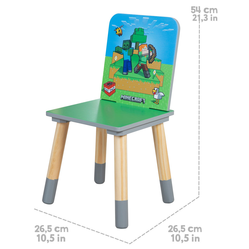 Minecraft: Seating Group Set - Table & 2 Chairs - Green & Blue, Kids Wooden Minecraft Set