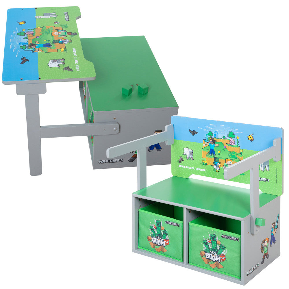 Minecraft: 2-In-1: Bench & Table - Wooden Chair Coverts From Seating To Play Desk