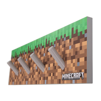 Minecraft: Coat Rack - Wooden, Wall Mounting, 4 Peg Hooks, Bag & Accessory Hanging