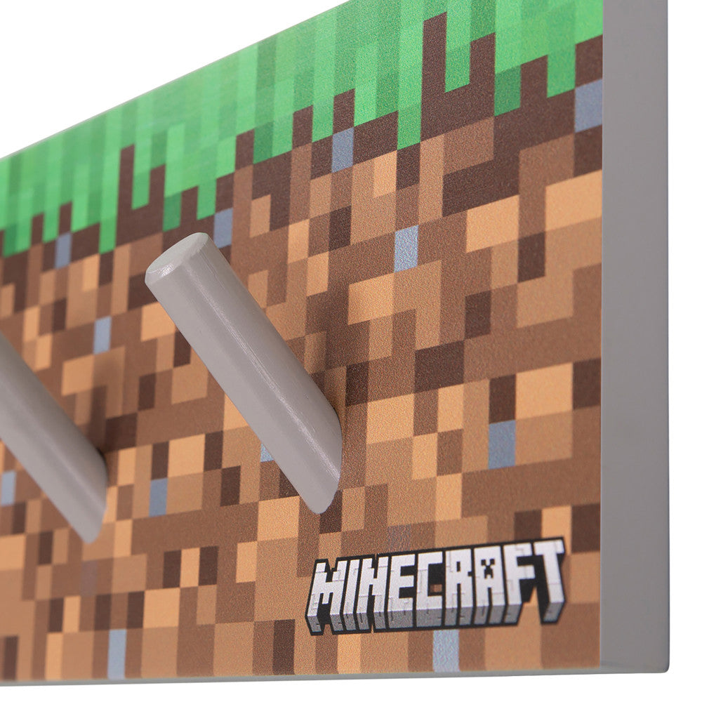 Minecraft: Coat Rack - Wooden, Wall Mounting, 4 Peg Hooks, Bag & Accessory Hanging