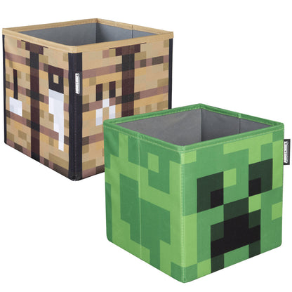 Minecraft: Fabric Storage Boxes: 2pc - Creeper & Crafting Table - 10" Collapsible Cubes