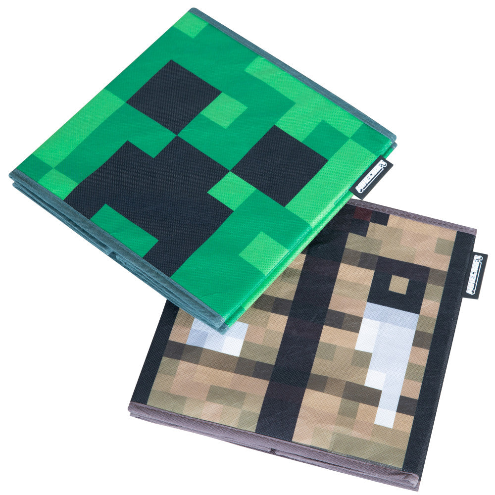 Minecraft: Fabric Storage Boxes: 2pc - Creeper & Crafting Table - 10" Collapsible Cubes