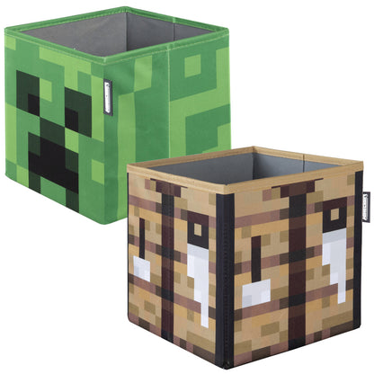 Minecraft: Fabric Storage Boxes: 2pc - Creeper & Crafting Table - 10" Collapsible Cubes