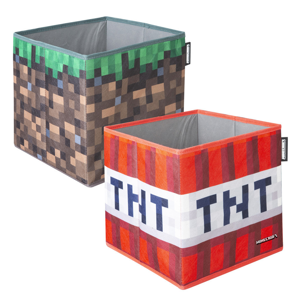 Minecraft: Fabric Storage Boxes: 2pc - TNT & Grass Block - 10" Collapsible Square Cubes