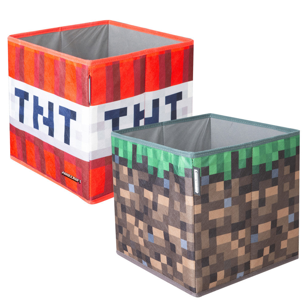 Minecraft: Fabric Storage Boxes: 2pc - TNT & Grass Block - 10" Collapsible Square Cubes