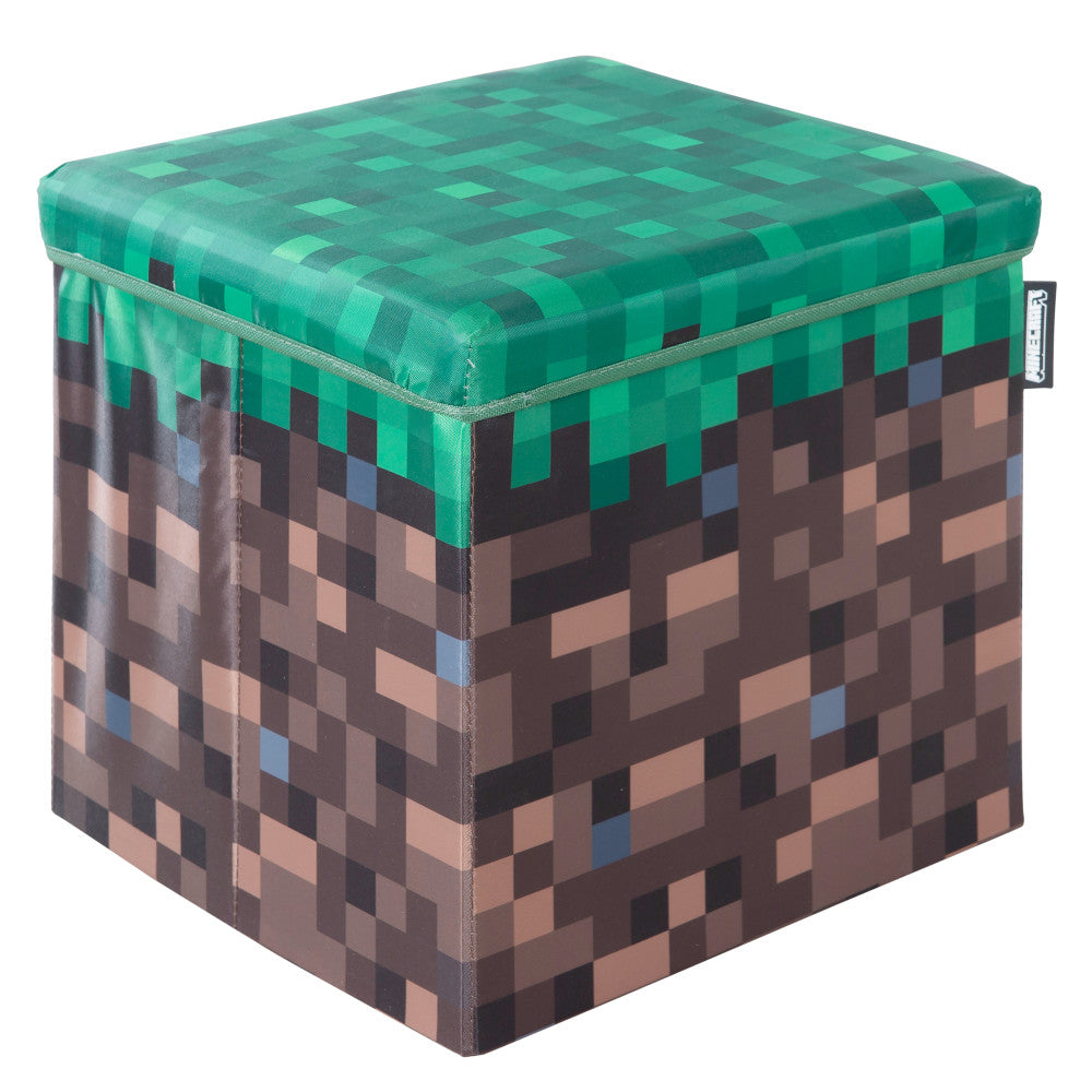 Minecraft: Ottoman - Small - Pixel Grass Block Collapsible Storage w/ Lid