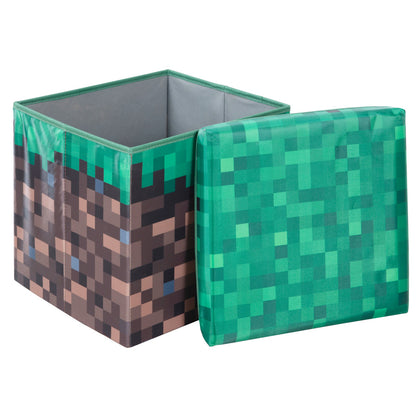 Minecraft: Ottoman - Small - Pixel Grass Block Collapsible Storage w/ Lid