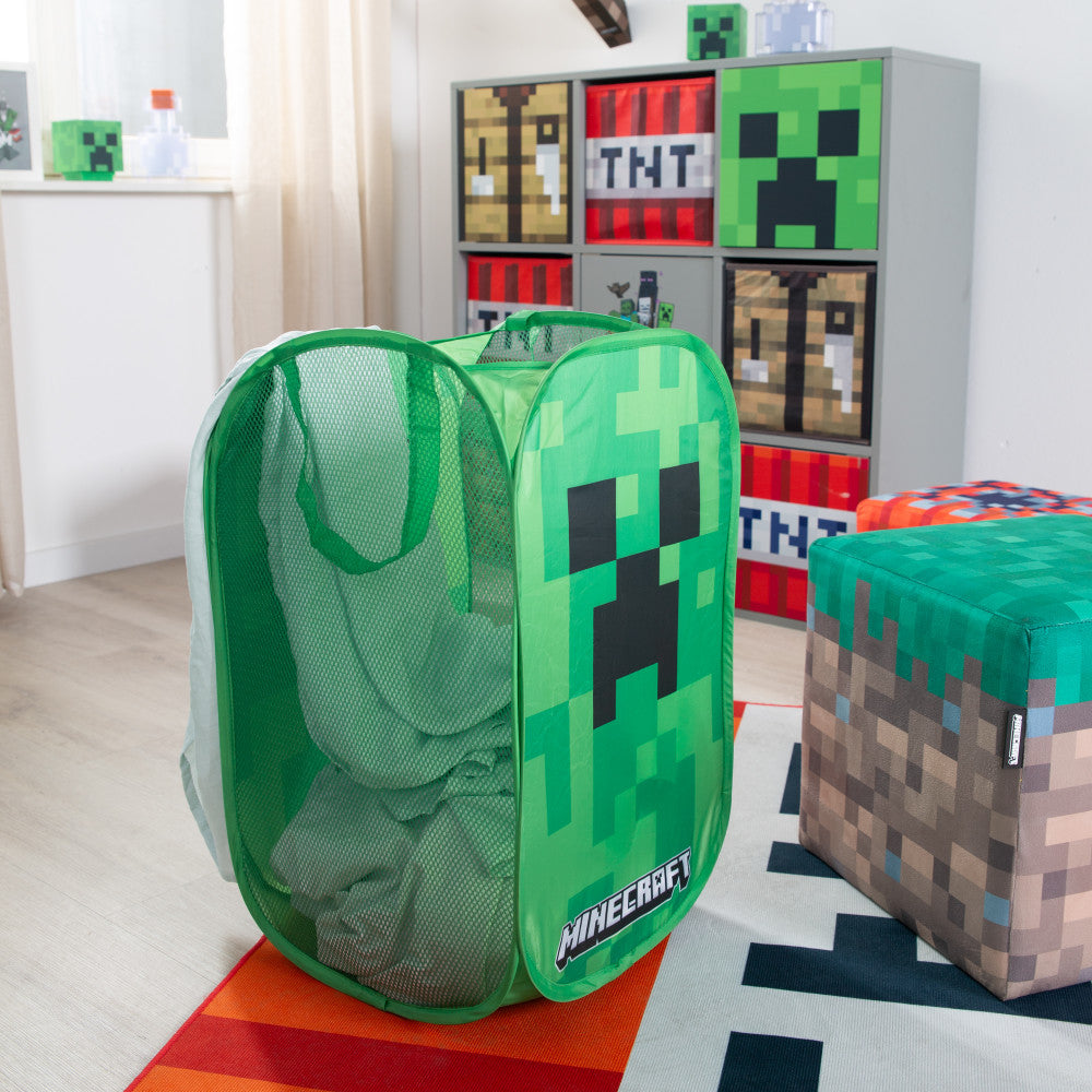 Minecraft: Laundry Basket - Creeper - Green Pixel Cube, Pop-Up & Collapse