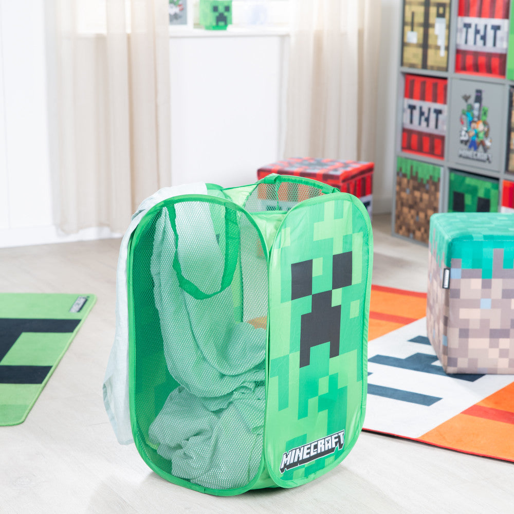 Minecraft: Laundry Basket - Creeper - Green Pixel Cube, Pop-Up & Collapse