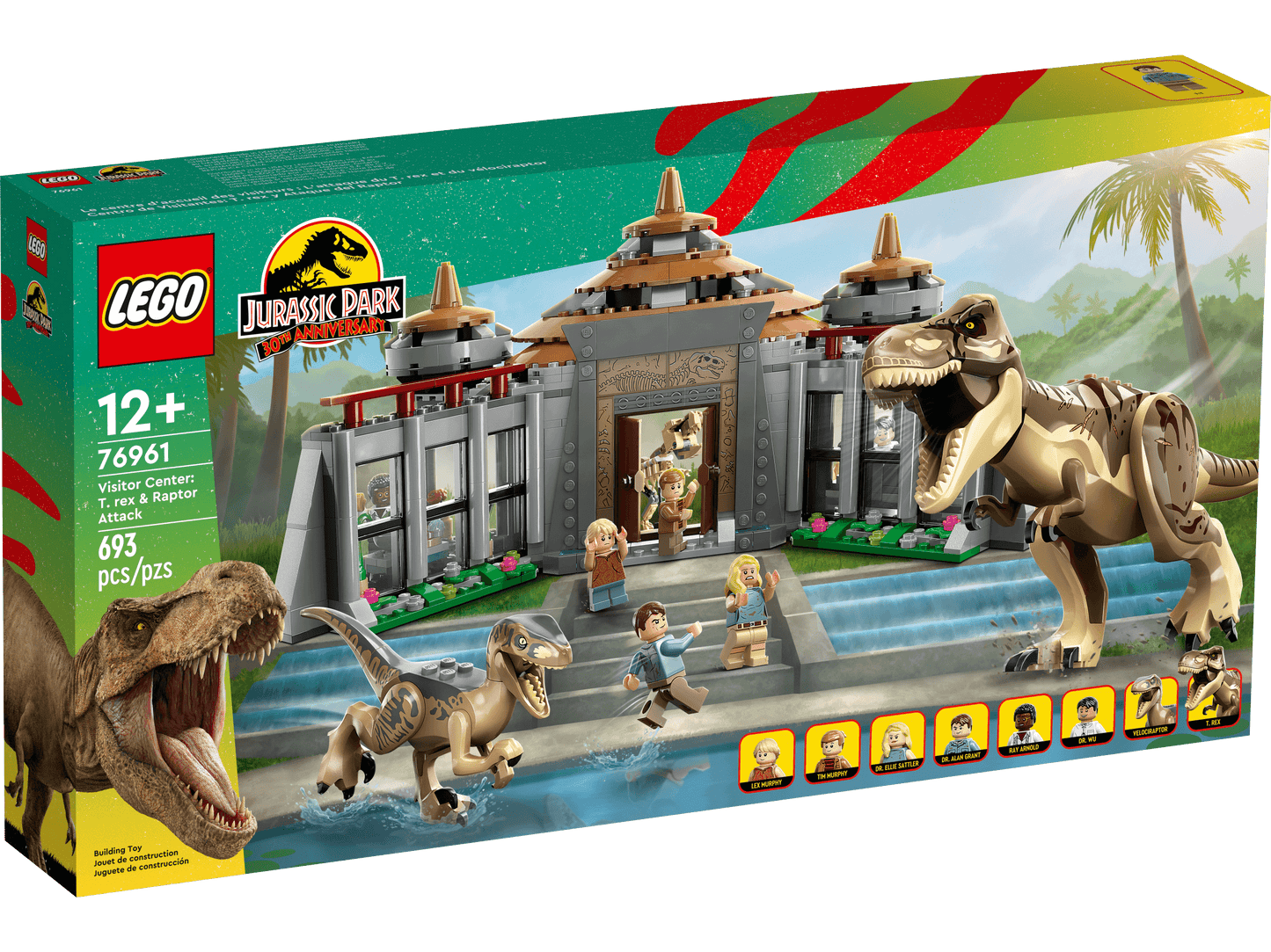 LEGO Jurassic Park Visitor Center: T. rex & Raptor Attack Building Set 76961 - 693 Pieces