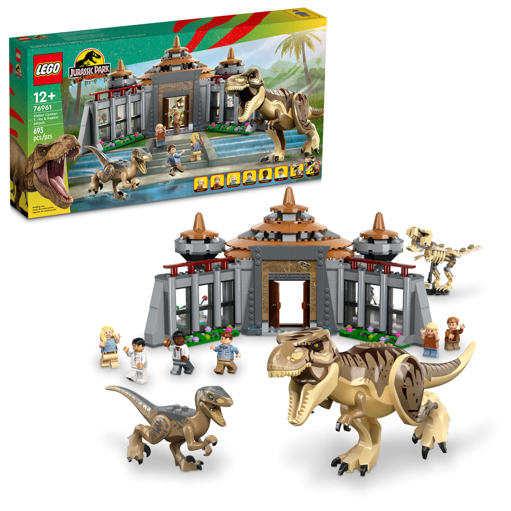 LEGO Jurassic Park Visitor Center: T. rex & Raptor Attack Building Set 76961 - 693 Pieces