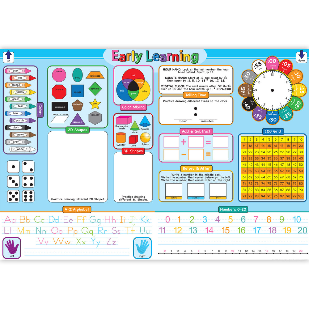 Ashley Productions Smart Poly Learning Placemat - Early Education Basics - 13" x 19" - Pack of 10