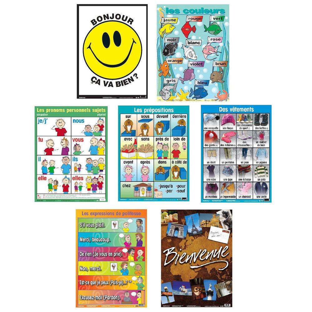 Poster Pals French Language Educational Set - 7 Colorful Classroom Posters