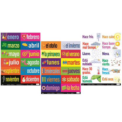 Poster Pals Spanish Vocabulary Teaching Chart Set, 36 Laminated Cards