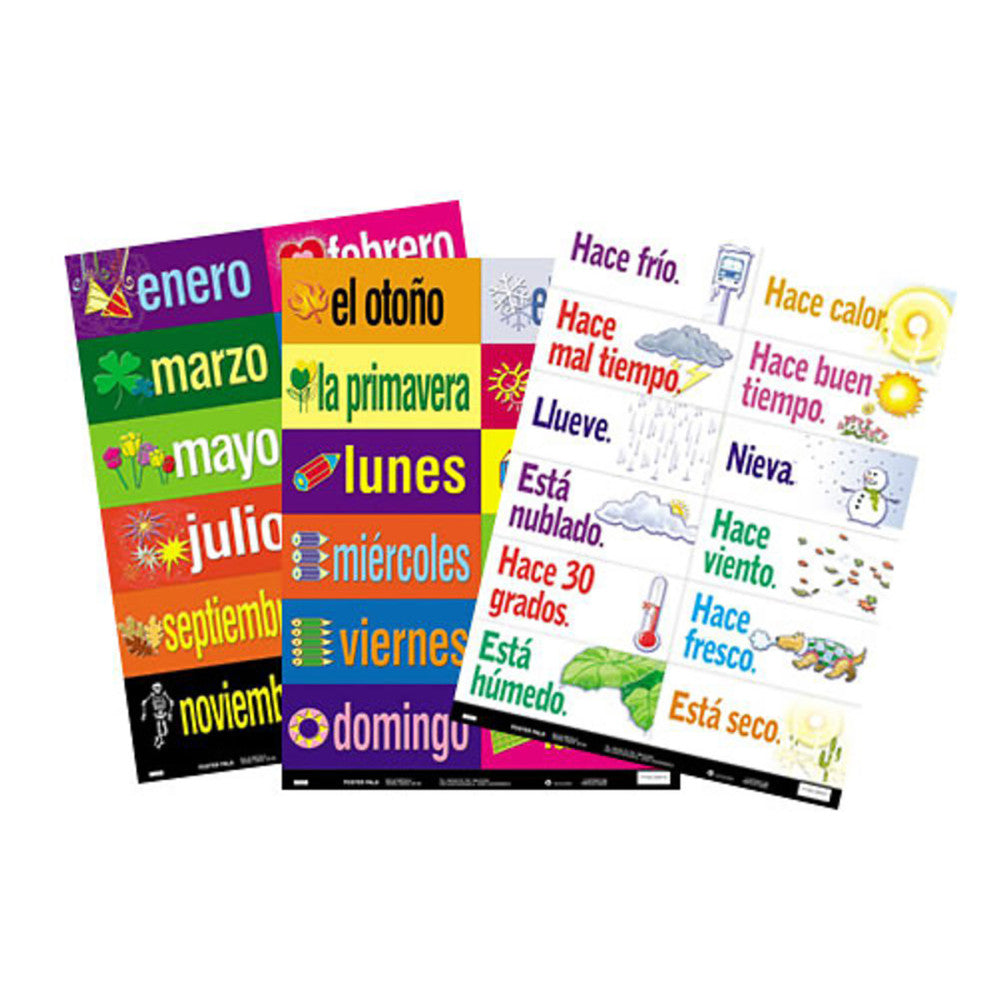 Poster Pals Spanish Vocabulary Teaching Chart Set, 36 Laminated Cards