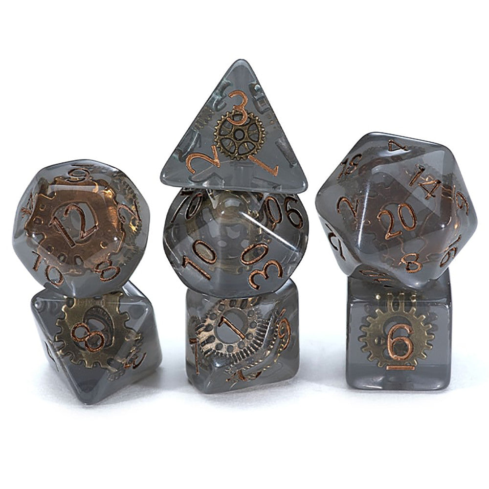 Gate Keeper Games Steampunk Smoke Grey 7-Piece Resin Dice Set