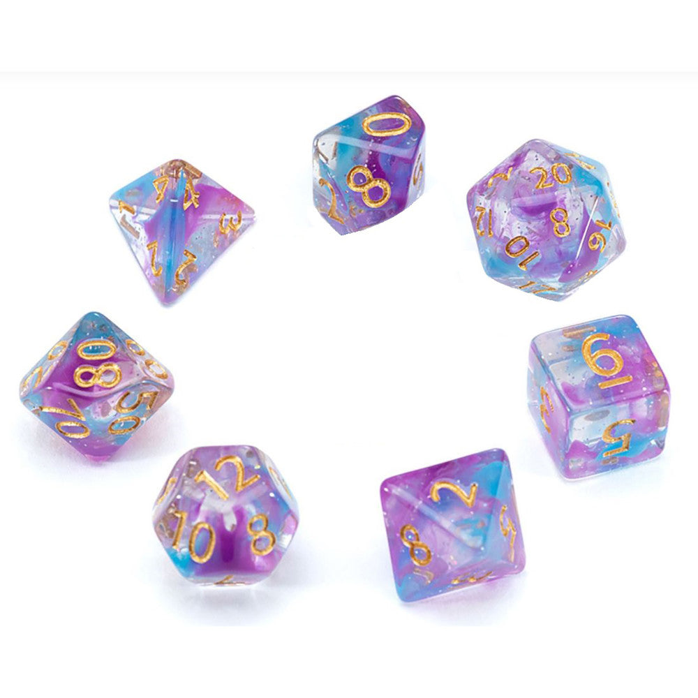 Mighty Tiny Dice: Cognitive Dissonance Set - Holographic Purple & Blue Mini RPG Dice