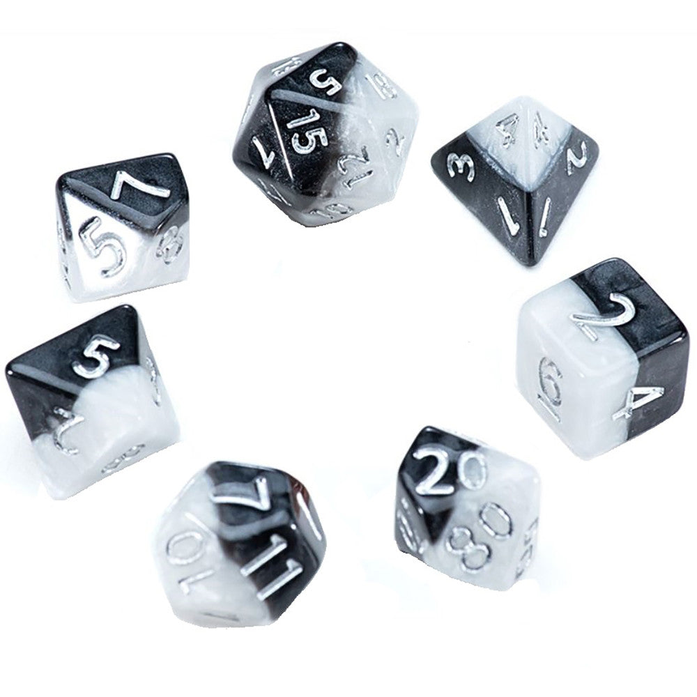 Mighty Tiny Dice: Yin & Yang 7-Piece Resin Dice Set with Silver Numbers