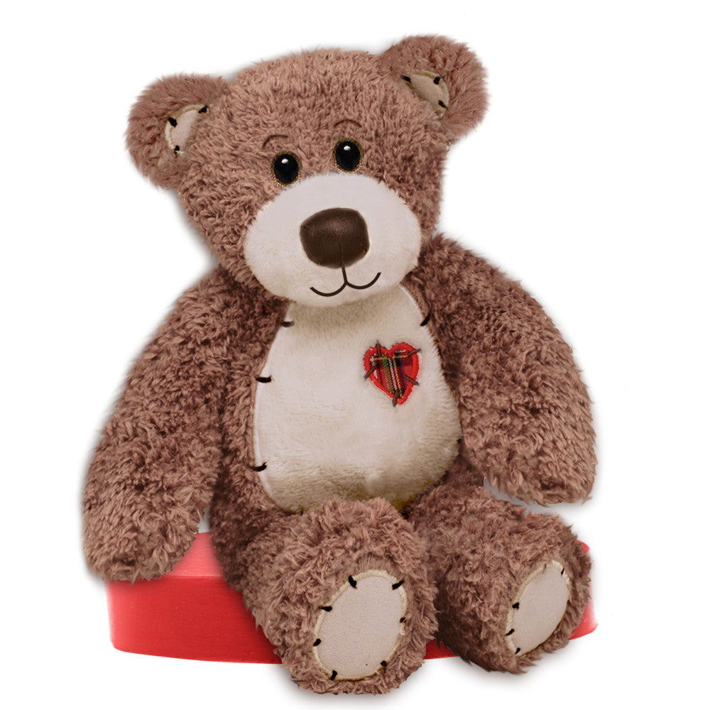 First and Main Tender Teddy Plush - 15 Inch Brown Bear with Heart Patch