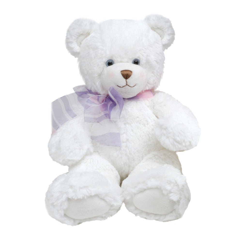 First and Main Plush 15 Inch Dena Teddy Bear - White with Purple Bow