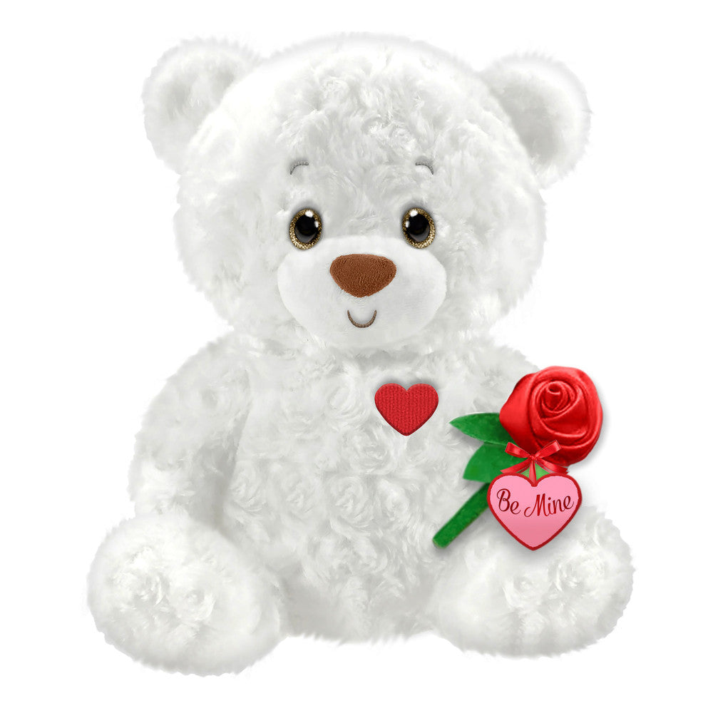 First and Main 10 Inch Valentine Bear - Oscar, White with Red Heart