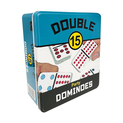 Double 15 Color Dot Dominoes Set with Durable Storage Tin