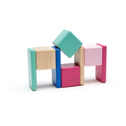 Tegu Magnetic Wooden Blocks, 8-Piece Pocket Pouch - Blossom