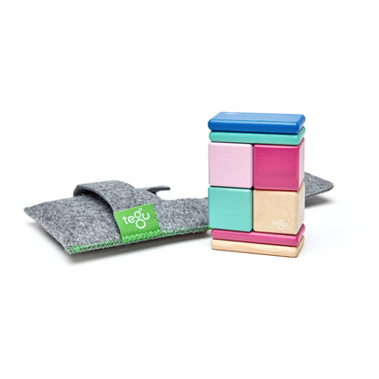 Tegu Magnetic Wooden Blocks, 8-Piece Pocket Pouch - Blossom