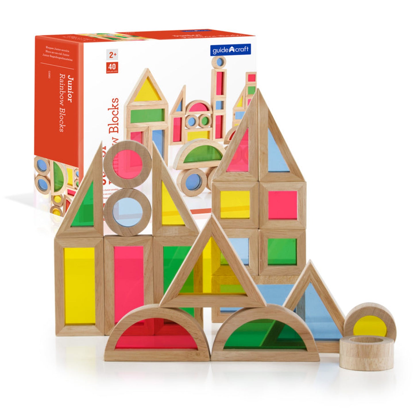 Guidecraft Jr. Rainbow Blocks 40-Piece Set - Colorful Building Blocks for Toddlers