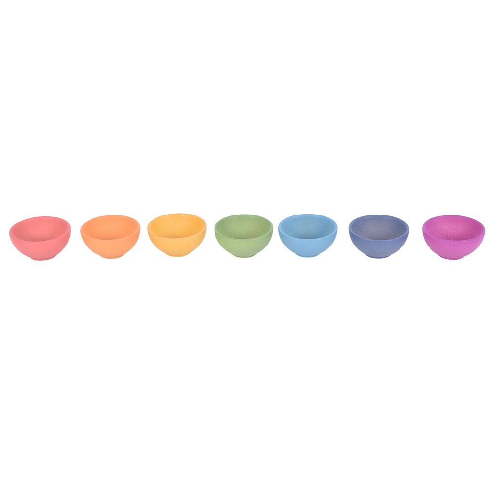 TickiT Rainbow Wooden Bowls - Set of 7 Colorful Bowls for Toddlers