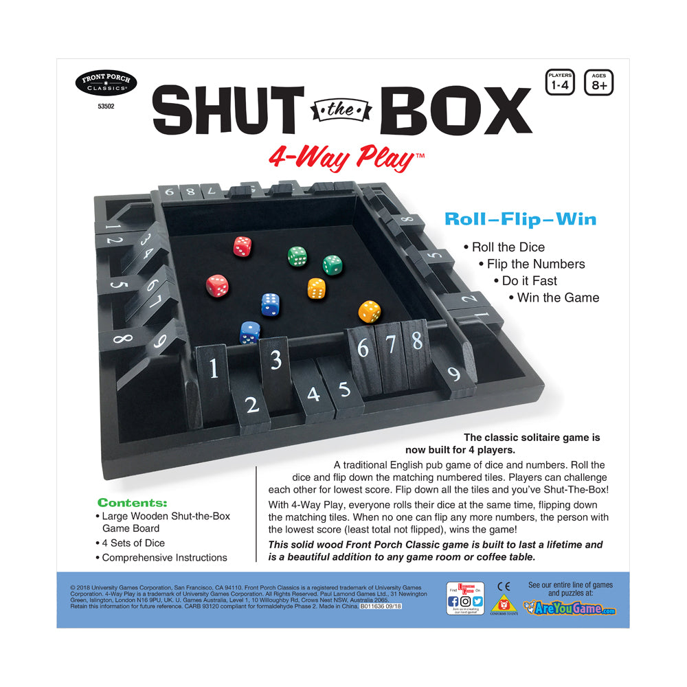 Shut the Box 4-Way Play Classic Wooden Board Game