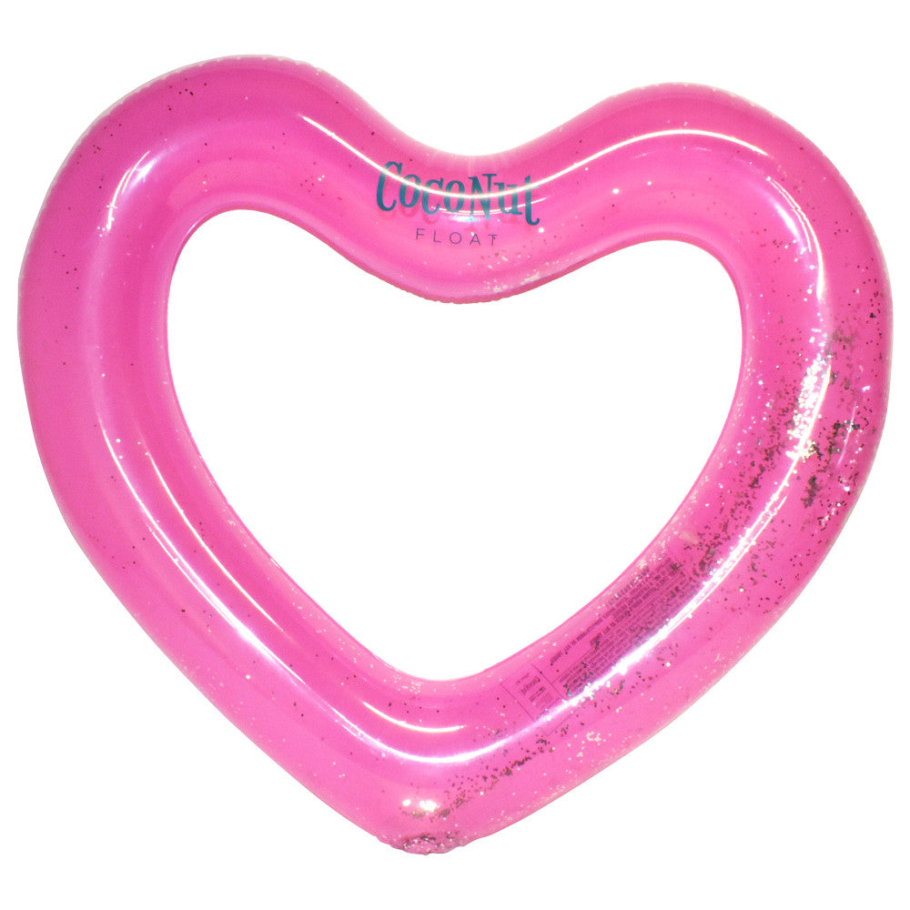 CocoNut Float Pink Glitter Heart Pool Float - Durable 48" Inflatable Water Accessory