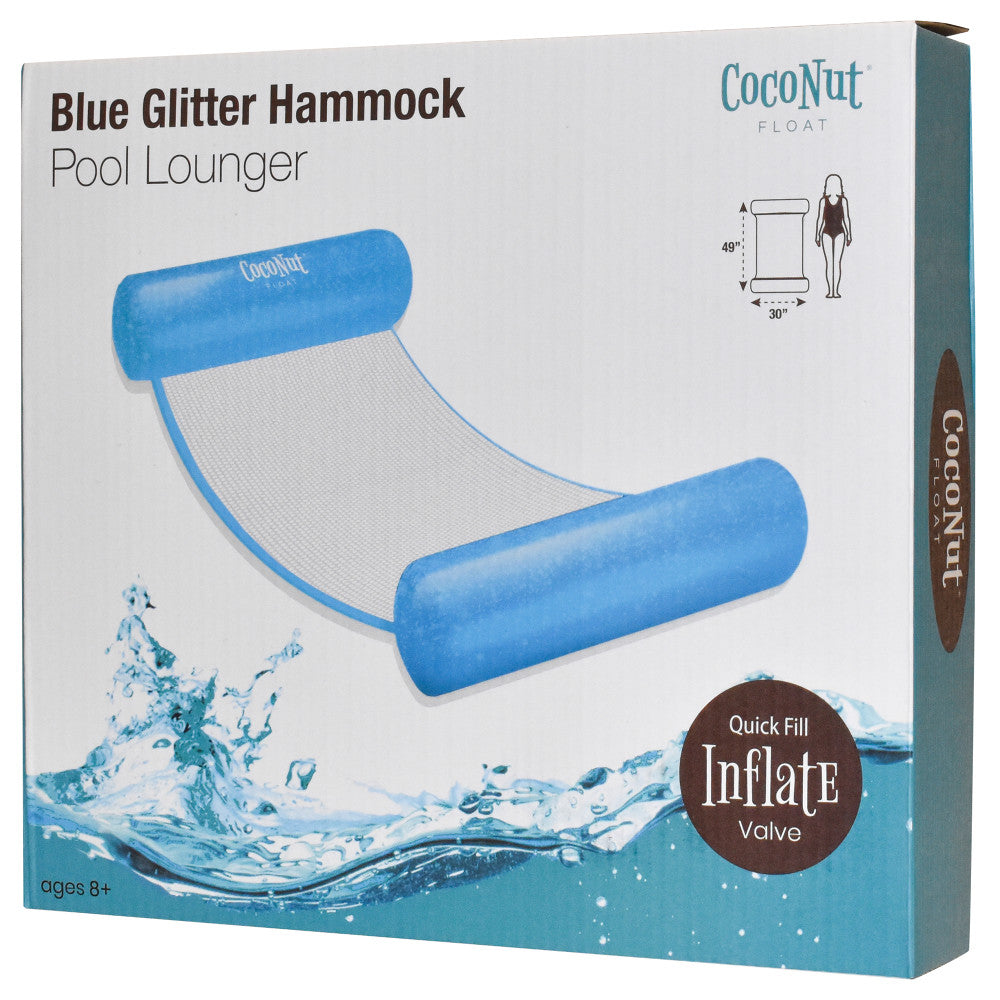 CocoNut Float Blue Glitter Hammock Pool Lounger - 49" x 30" Inflatable Relaxation Chair