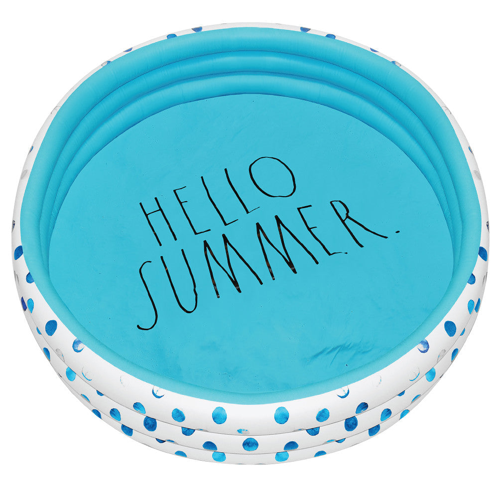 Rae Dunn Hello Summer Aqua Polka Dots 46" Inflatable Kiddie Pool with Coconut Float