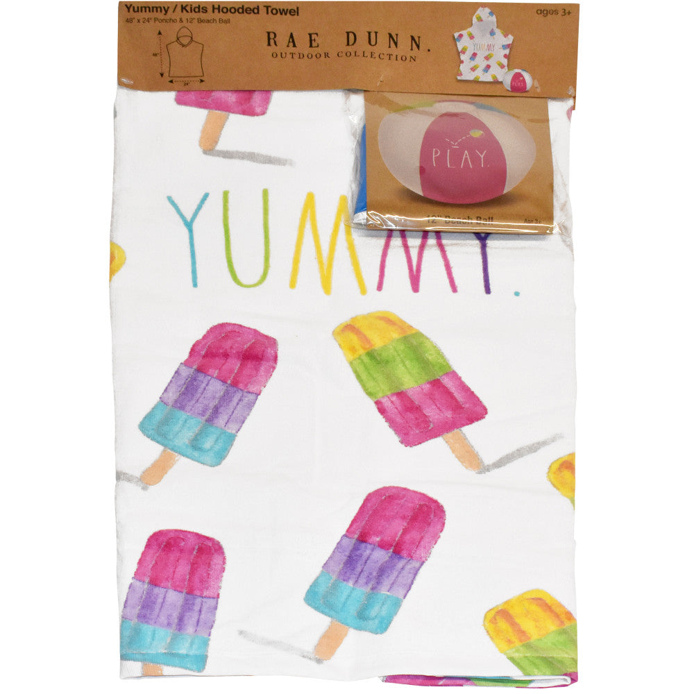 Rae Dunn Yummy Kids Popsicle Hooded Towel & Beach Ball Set - 48"x24" Cotton Terry Poncho for Toddlers