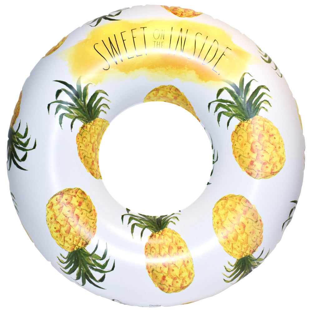 Rae Dunn Jumbo Pineapple Ring Float - 48" Inflatable Pool Tube, Anti-Leak Design, Age 8+