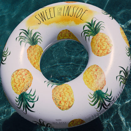 Rae Dunn Jumbo Pineapple Ring Float - 48" Inflatable Pool Tube, Anti-Leak Design, Age 8+