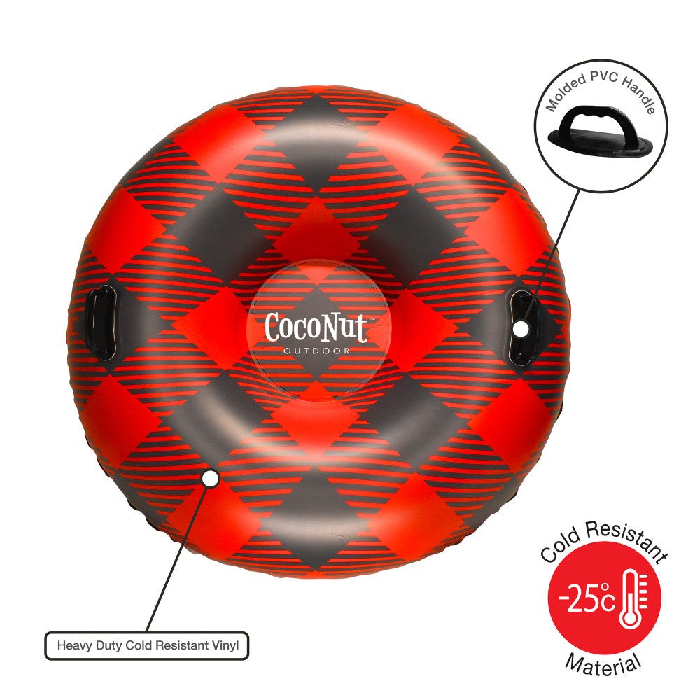 CocoNut Outdoor: Buffalo Plaid - 48" Jumbo Snow Tube - Red & Black Inflatable Ring