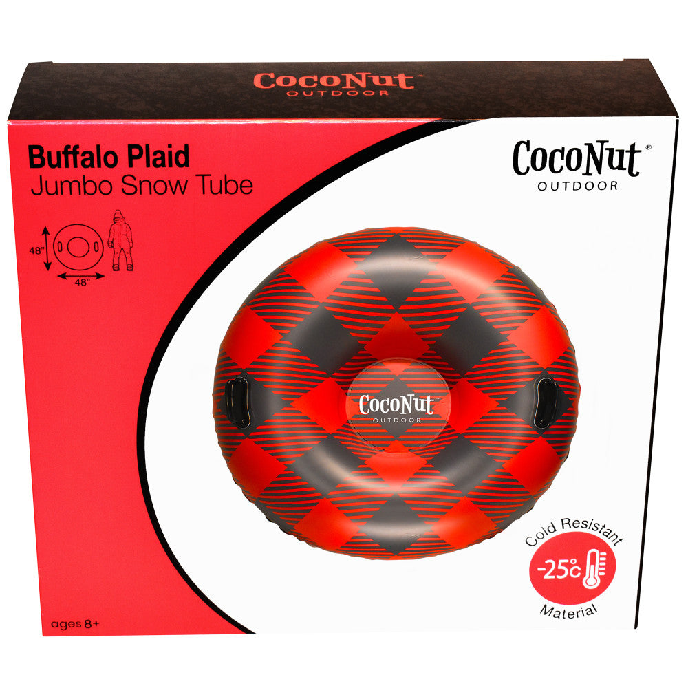 CocoNut Outdoor: Buffalo Plaid - 48" Jumbo Snow Tube - Red & Black Inflatable Ring