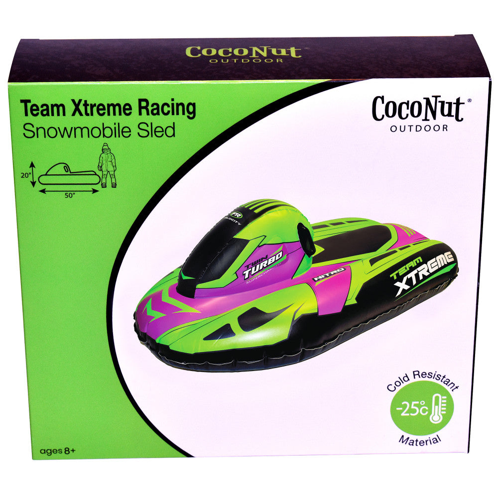 CocoNut Outdoor: Team Xtreme Racing Snowmobile Sled - Lime-Pink-Black