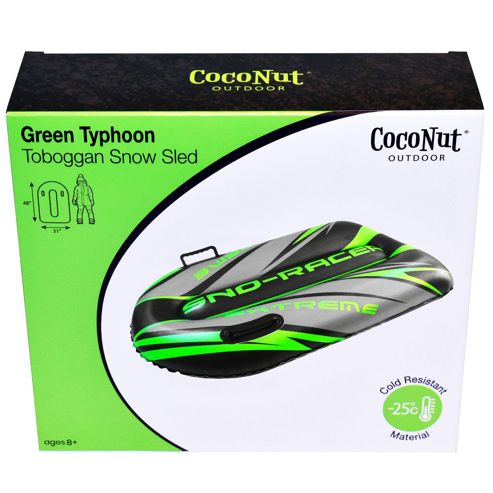 CocoNut Outdoor: Green Typhon Toboggan Snow Sled - 48x31" Lime-Black-Silver