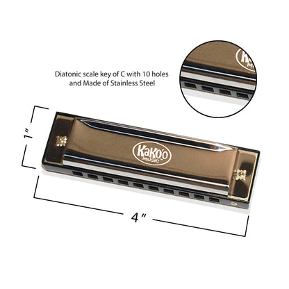 Kako'o Classic Silver Harmonica - Key of C Diatonic Instrument