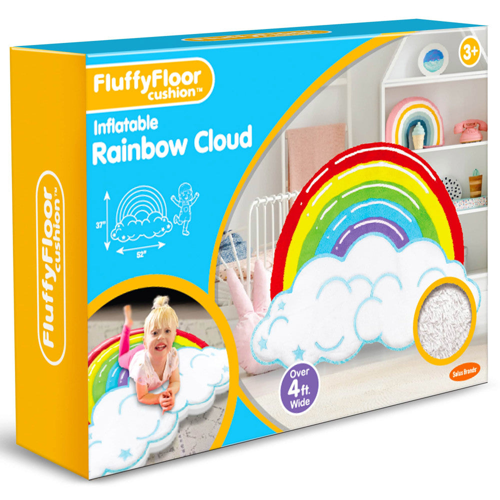 FluffyFloor Cushion: Rainbow Cloud - Plush Inflatable Floor Pillow, Kids Age 3+