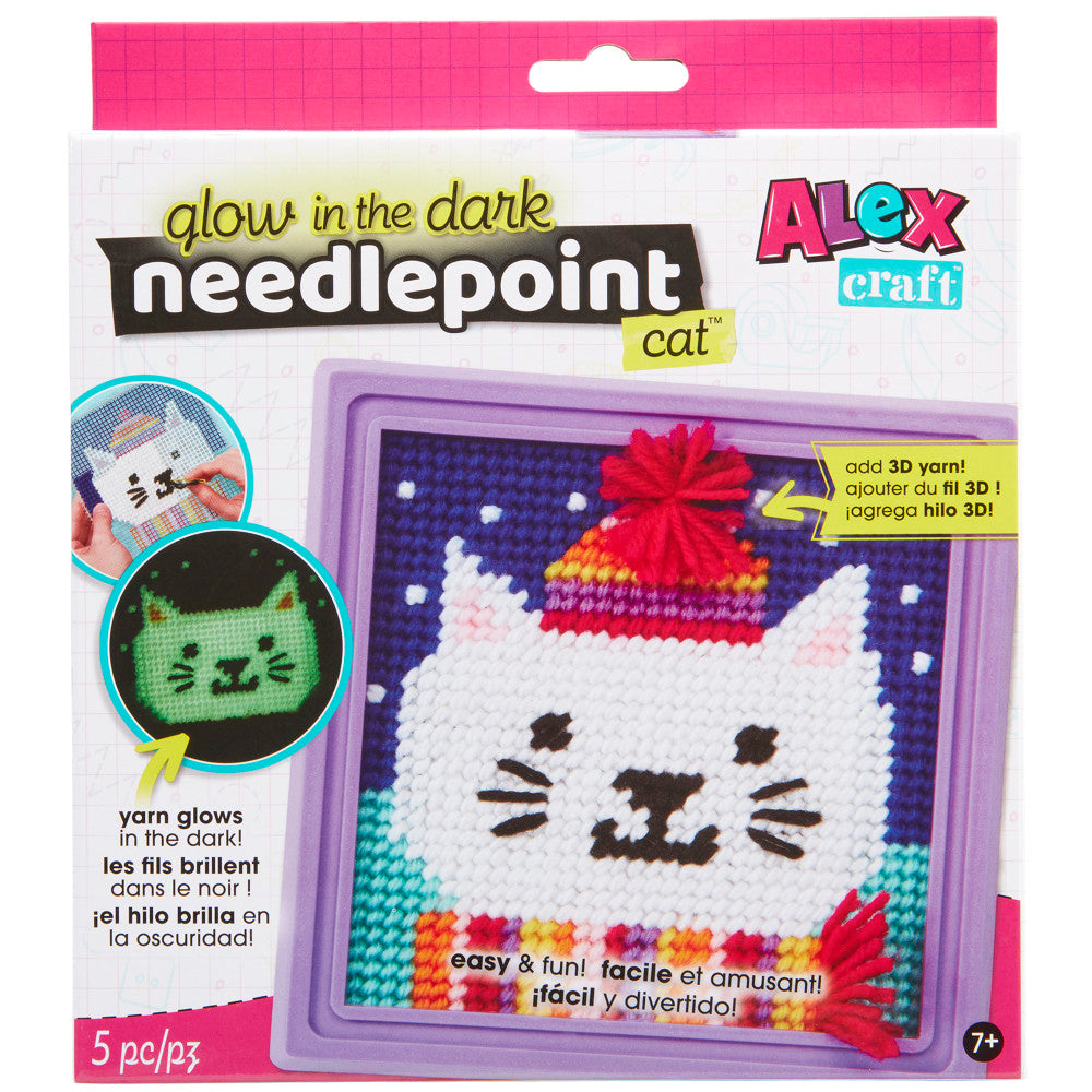 Alex: Glow-In-The-Dark Needlepoint - Cat - DIY Craft Kit, Ages 7+