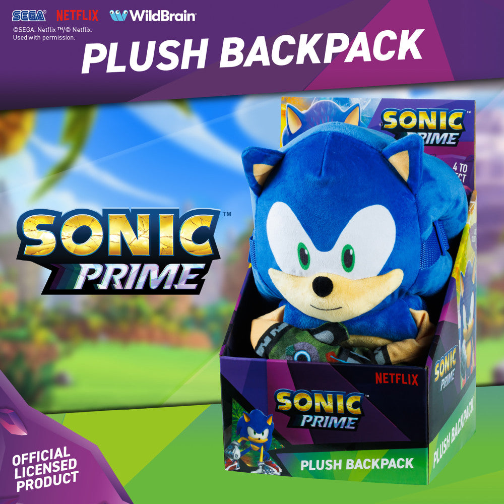 Sonic Prime 11" Soft Plush Backpack - Adjustable Straps, Huggable School Accessory